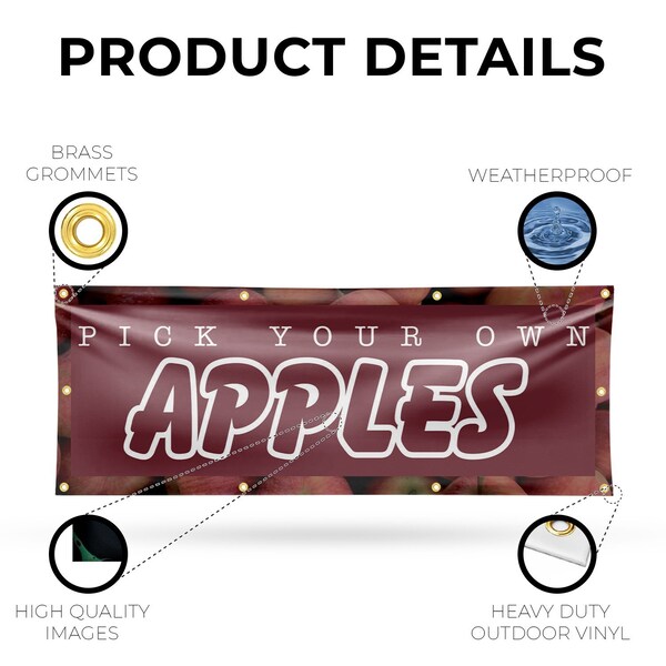 Signmission Pick Your Own Apples, 36 Inch x 96 Inch, Vinyl Banner - B-96-30788