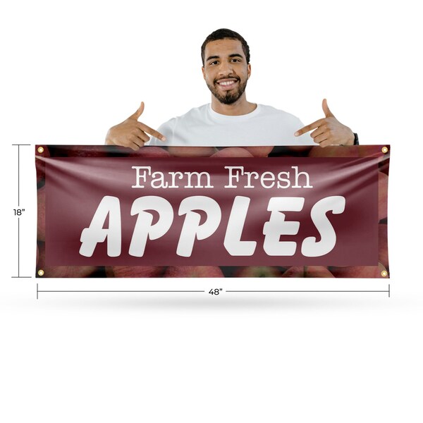 Signmission Farm Fresh Apples, 18 Inch x 48 Inch, Vinyl Banner - B-30572