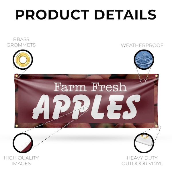Signmission Farm Fresh Apples, 18 Inch x 48 Inch, Vinyl Banner - B-30572