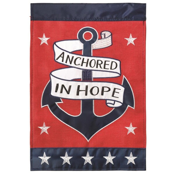Dicksons 13 x 18 in Flag Double Applique Anchored In Hope Burlap Garden - M011095