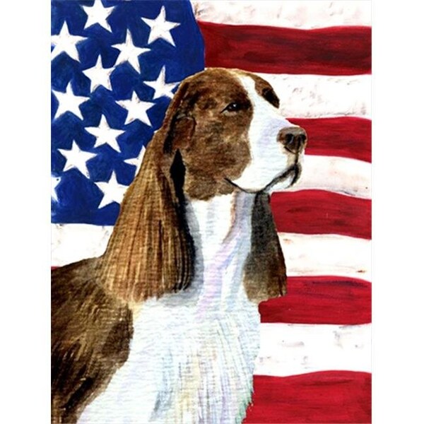 Patioplus 28 x 40 in. USA American Flag with Springer Spaniel House Size Canvas Flag - PA10893