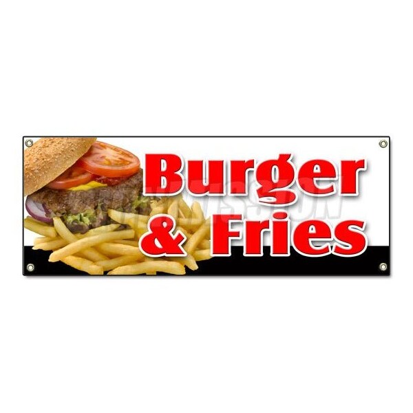 Signmission BURGER & FRIES BANNER SIGN cheeseburger french fries grill beef ketchup cheese - B-BURGER & FRIES