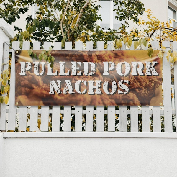 Signmission Pulled Pork Nachos, 18 Inch x 48 Inch, Vinyl Banner - B-30824