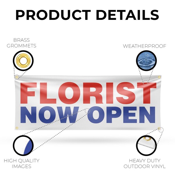 Signmission Florist Now Open, 18 Inch x 48 Inch, Vinyl Banner - B-30638