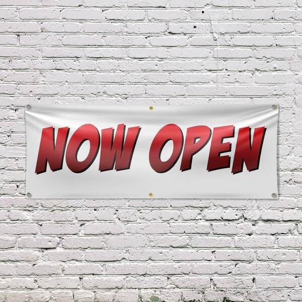 Signmission Now Open, 24 Inch x 72 Inch, Vinyl Banner - B-72-30763
