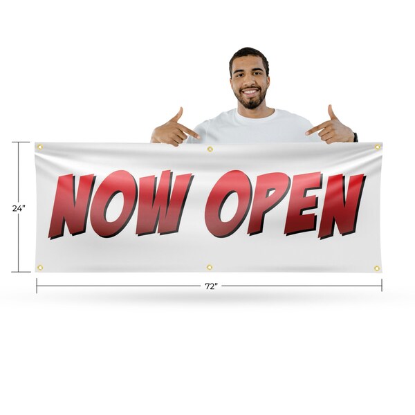 Signmission Now Open, 24 Inch x 72 Inch, Vinyl Banner - B-72-30763