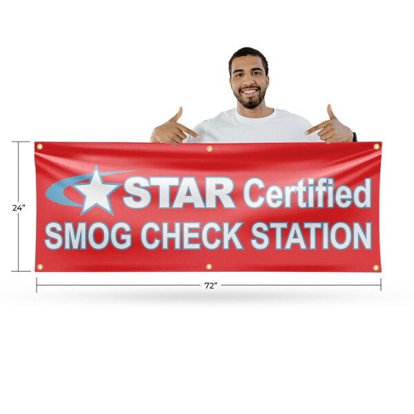 Signmission Star Certified Smog Check Station, 24 Inch x 72 Inch, Vinyl Banner - B-72-30865