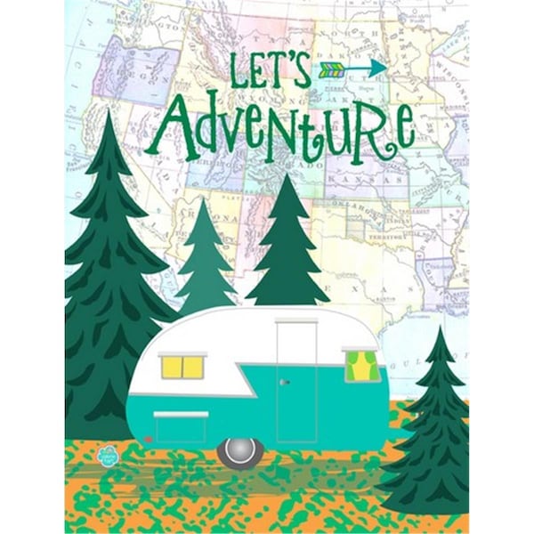 Carolines Treasures Lets Adventure Glamping Trailer Flag Canvas House Size - CA78924