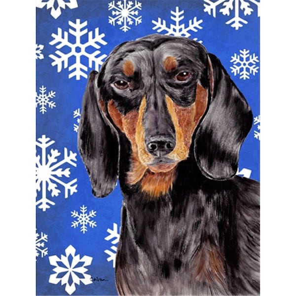 Carolines Treasures 28 x 40 in. Dachshund Winter Snowflakes Holiday House Size Canvas Flag - SC9363CHF