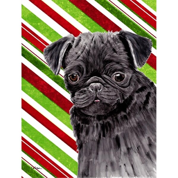 Carolines Treasures Pug Candy Cane Holiday Christmas Canvas Flag - House Size- 28 x 40 in. - SC9326CHF