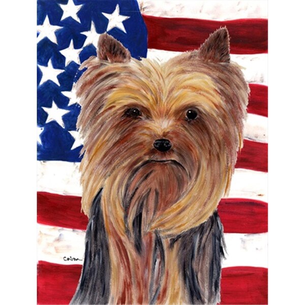 Patioplus 28 x 40 in. Usa American Flag With Yorkie Flag Canvas House Size - PA2554852
