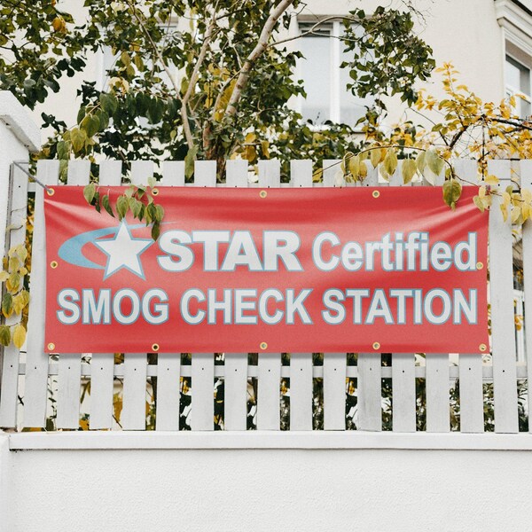 Signmission Star Certified Smog Check Station, 48 Inch x 120 Inch, Vinyl Banner - B-120-30865