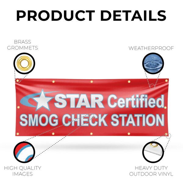 Signmission Star Certified Smog Check Station, 48 Inch x 120 Inch, Vinyl Banner - B-120-30865