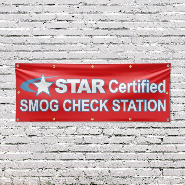Signmission Star Certified Smog Check Station, 48 Inch x 120 Inch, Vinyl Banner - B-120-30865