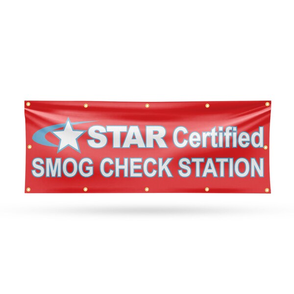 Signmission Star Certified Smog Check Station, 48 Inch x 120 Inch, Vinyl Banner - B-120-30865