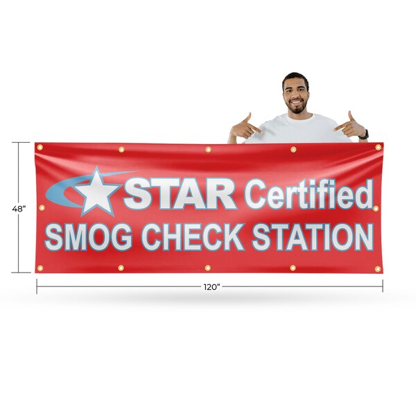 Signmission Star Certified Smog Check Station, 48 Inch x 120 Inch, Vinyl Banner - B-120-30865