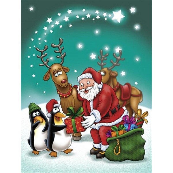 Patioplus Santa Claus Christmas with the Penguins Flag Canvas House Size - PA55730