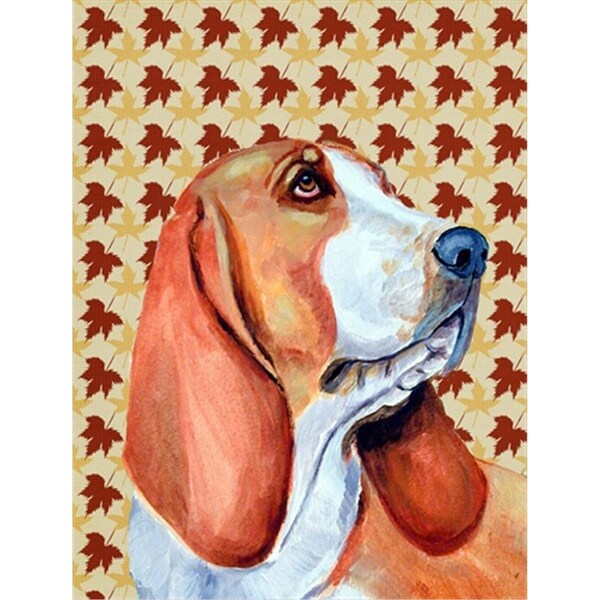 Carolines Treasures 28 x 40 In. Basset Hound Fall Leaves Portrait Flag Canvas- House Size - LH9107CHF