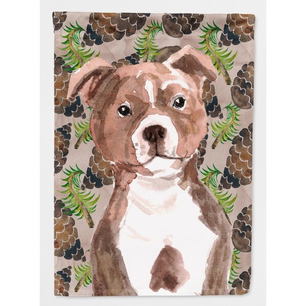 Carolines Treasures Red Staffie Bull Terrier Pine Cones Flag Canvas - House Size - BB9602CHF