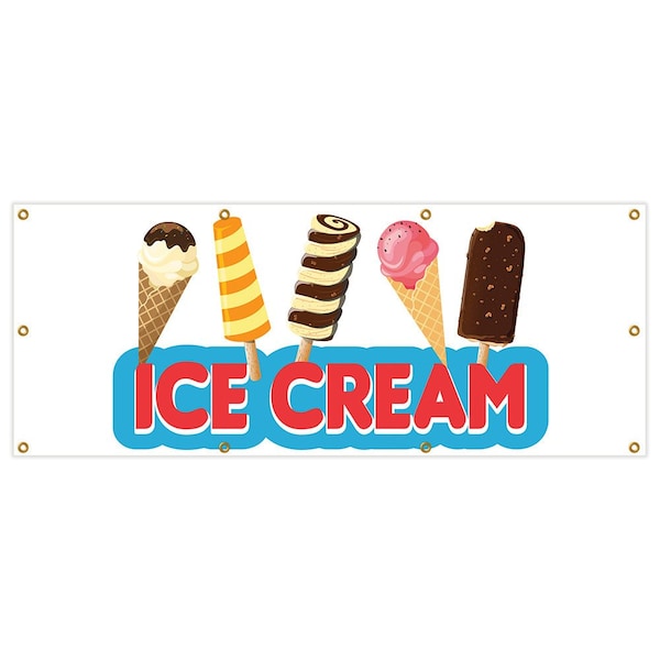 Signmission Ice Cream 2 Banner Heavy Duty 13 Oz Vinyl with Grommets Single Sided - B-96 ICE CREAM 2
