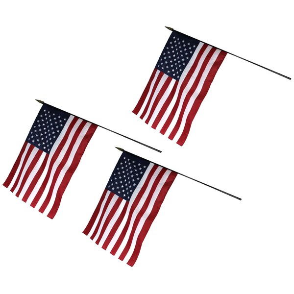Annin Flagmakers U.S. Classroom Flag, 16in x 24in with Staff, PK3 - 042900