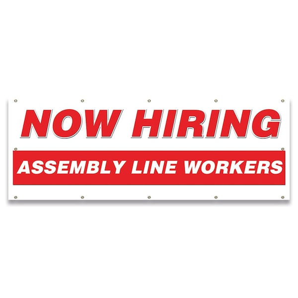 Signmission Now Hiring Assembly Line Workers Banner Apply Inside Accepting Application Single Sided - B-120-30194