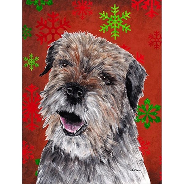 Carolines Treasures Border Terrier Red Snowflake Christmas Flag Canvas House Size - SC9585CHF
