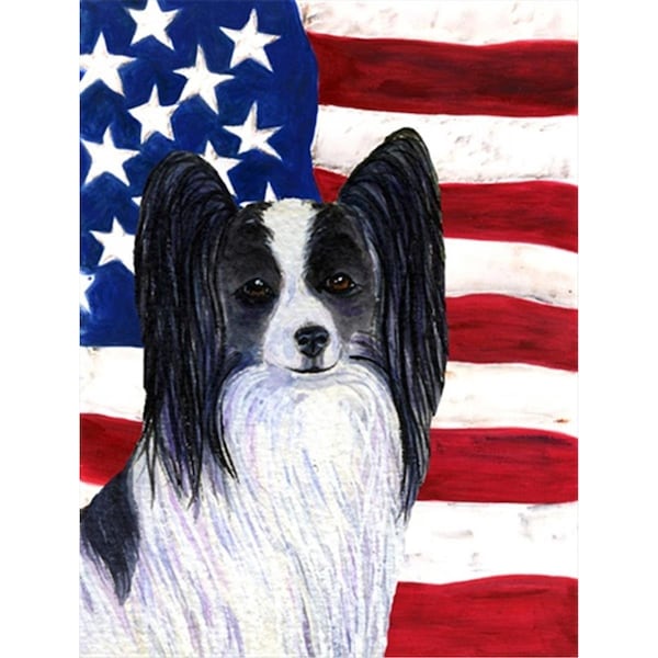 Carolines Treasures 28 x 40 in. USA American Flag with Papillon House Size Canvas Flag - SS4032CHF