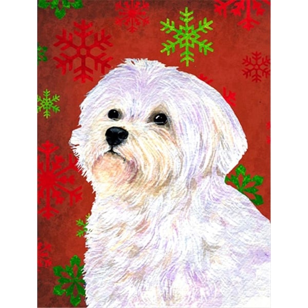 Patioplus 11 x 15 in. Maltese Red And Green Snowflakes Holiday Christmas Flag Garden Size - PA252068