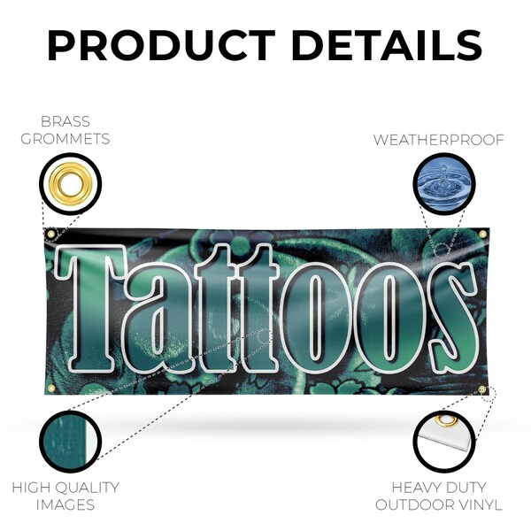 Signmission Tattoos, 18 Inch x 48 Inch, Vinyl Banner - B-30883
