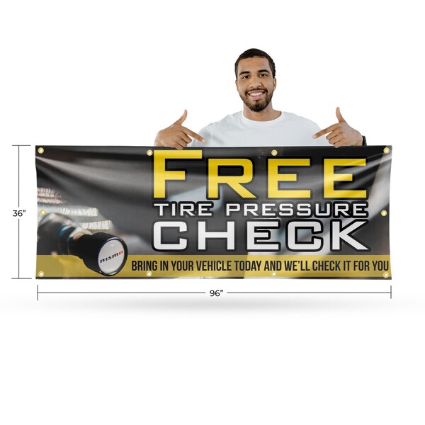 Signmission Free Tire Pressure Check, 36 Inch x 96 Inch, Vinyl Banner - B-96-30647