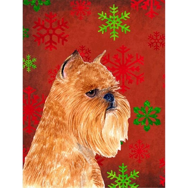 Patioplus 11 x 15 in. Brussels Griffon Red And Green Snowflakes Holiday Christmas Flag Garden Size - PA246919