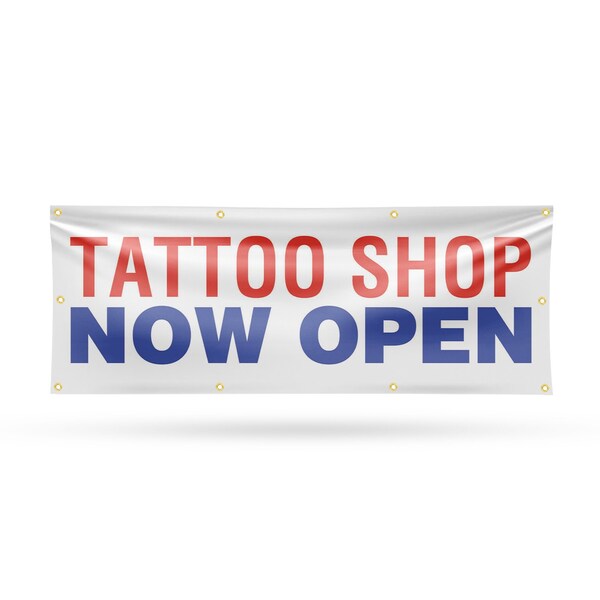 Signmission Tattoo Shop Now Open, 36 Inch x 96 Inch, Vinyl Banner - B-96-30881