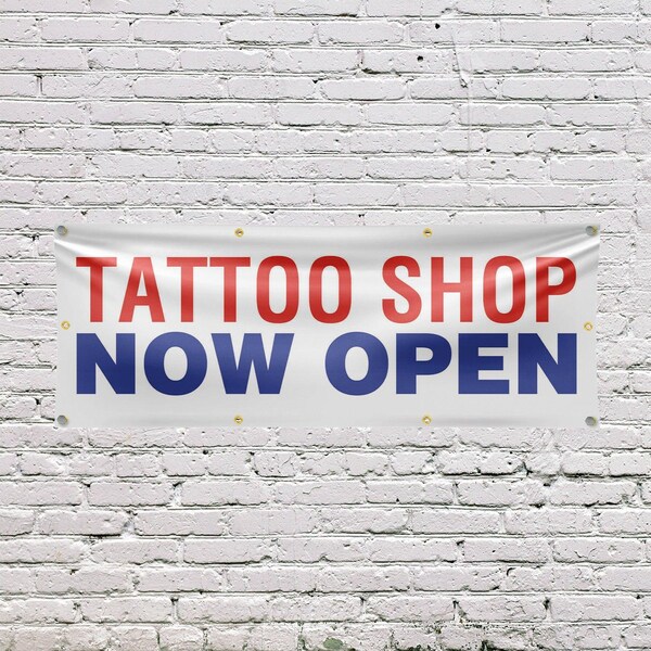 Signmission Tattoo Shop Now Open, 36 Inch x 96 Inch, Vinyl Banner - B-96-30881