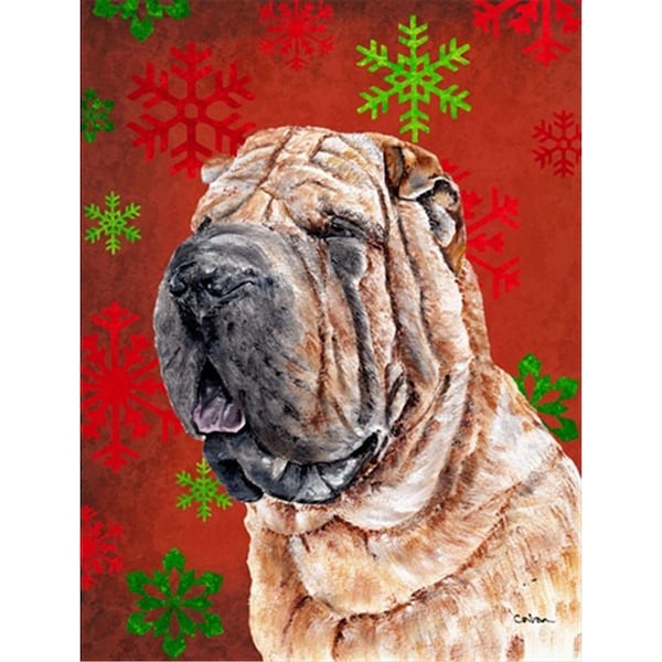 Patioplus Shar Pei Red Snowflakes Holiday Flag Garden Size - PA247704