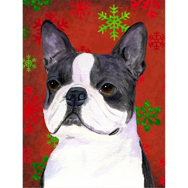 Patioplus Boston Terrier Red Green Snowflakes Holiday Christmas Flag Canvas House Size - PA2554917