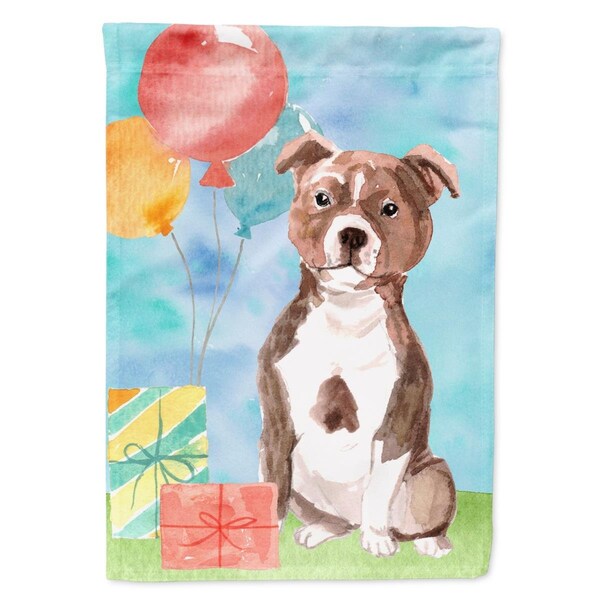 Carolines Treasures Happy Birthday Red Staffie Bull Flag Canvas House Size - CK3261CHF