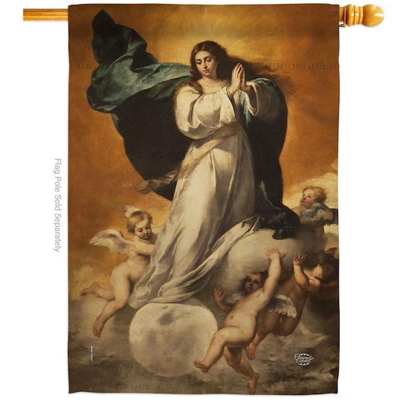 Cuadrilatero 28 x 40 in. Immaculate Conception w/Angels House Flag w/Religious Faith Dbl-Sided Vertical  Banner - CU4179070