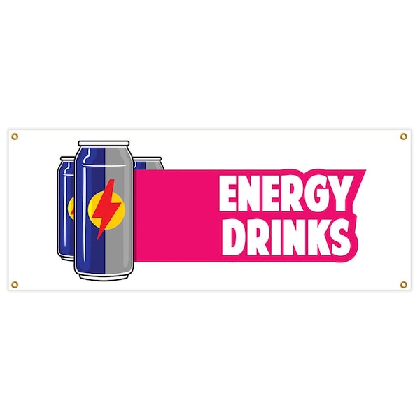 Signmission Energy Drinks Banner Heavy Duty 13 Oz Vinyl with Grommets Single Sided - B-ENERGY DRINKS
