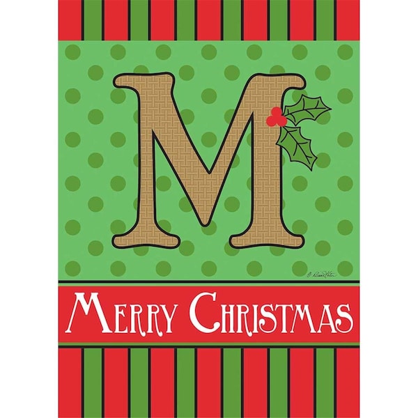 Magnolia Garden Flags 13 x 18 in Merry Christmas Monogram M Burlap Garden Flag - 1658