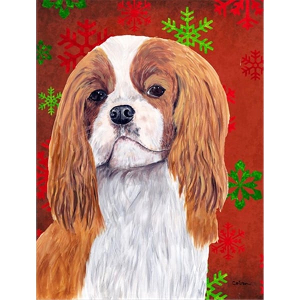Patioplus 11 x 15 in. Cavalier Spaniel Red and Green Snowflakes Holiday Christmas Garden Size Flag - PA251950
