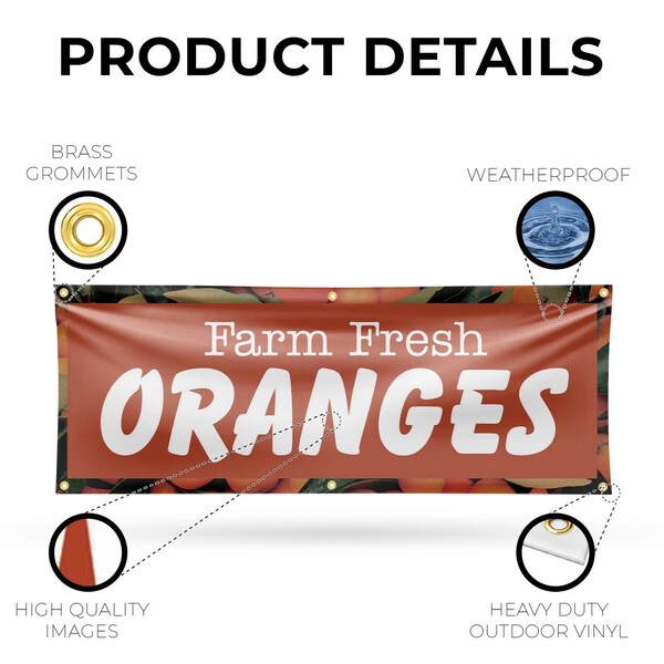 Signmission Farm Fresh Oranges, 24 Inch x 72 Inch, Vinyl Banner - B-72-30604