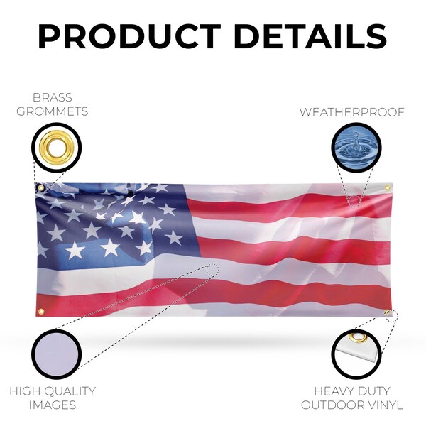 Signmission American Flag, 18 Inch x 48 Inch, Vinyl Banner - B-30461