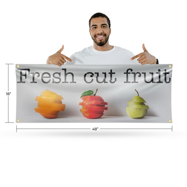 Signmission Fresh Cut Fruit, 18 Inch x 48 Inch, Vinyl Banner - B-30655