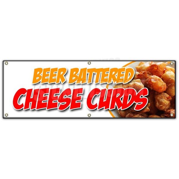 Signmission BEER BATTERED CHEESE CURDS BANNER SIGN wisconsin poutine fried fresh - B-72 BEER BATTERED CHEESE CUR