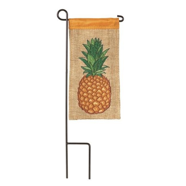 Dicksons Dicksons M040067 4 x 8.5 in. Flag Double Applique Pineapple Burlap Mini I Flag With Pole - M040067