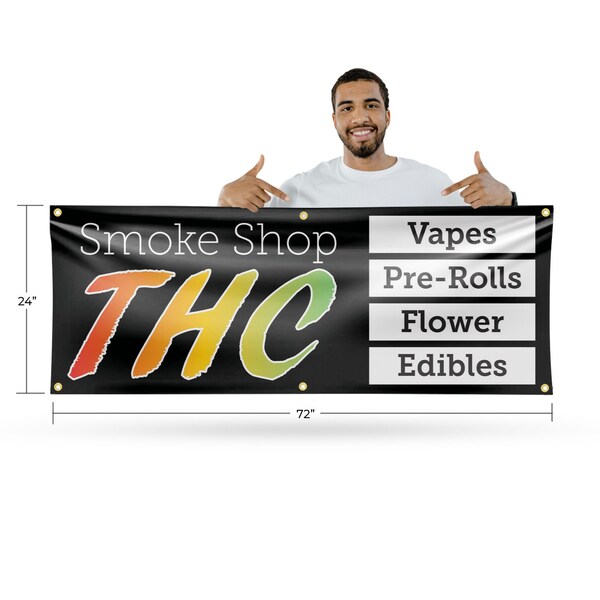 Signmission Smoke Shop THC, 24 Inch x 72 Inch, Vinyl Banner - B-72-30858