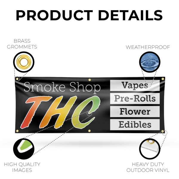 Signmission Smoke Shop THC, 24 Inch x 72 Inch, Vinyl Banner - B-72-30858