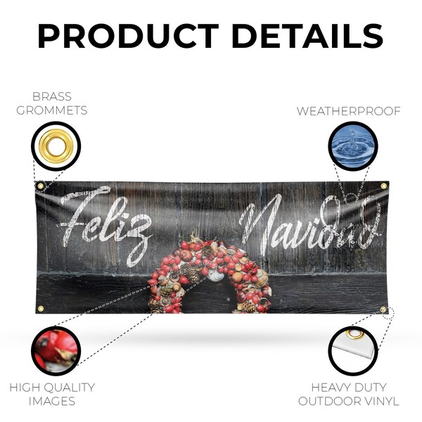 Signmission Feliz Navidad, 18 Inch x 48 Inch, Vinyl Banner - B-30624