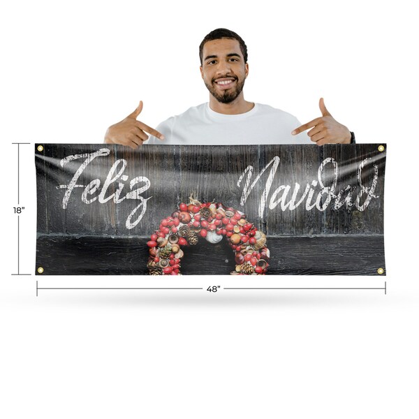 Signmission Feliz Navidad, 18 Inch x 48 Inch, Vinyl Banner - B-30624